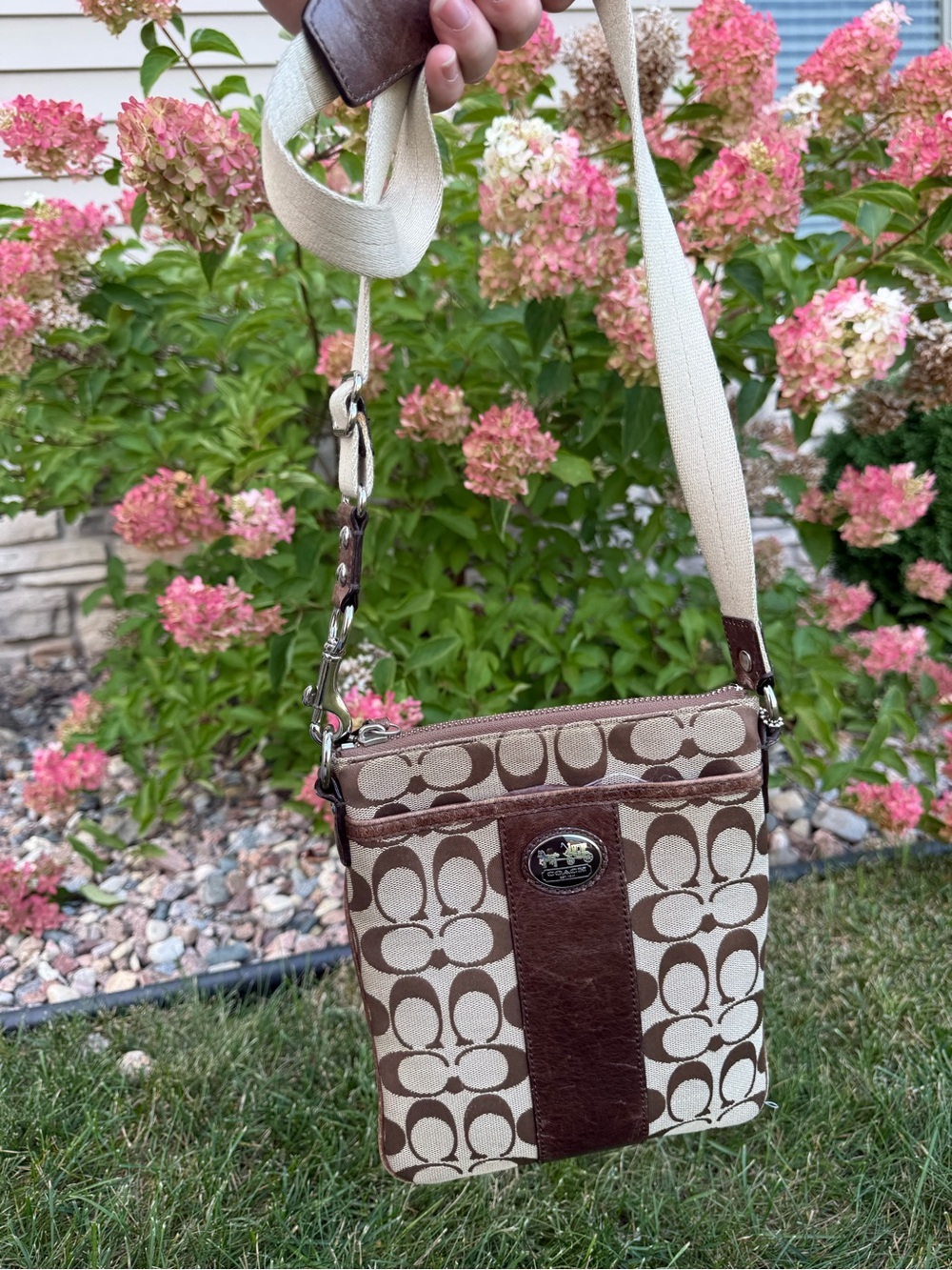 Coach Brown and Tan Signature Canvas Crossbody